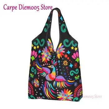 Забавен принт, мексико цветна текстилна чанта за пазаруване, преносима чанта за пазаруване, чанта с цветни бродерии