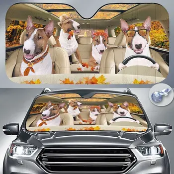 Забавно семейство миниатюрни териер зад волана на есенния кола, сенника на предното стъкло, подарък за любител на кучета, трайно предното стъкло на колата Au