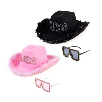 Западна ковбойская шапка пастушки + слънчеви очила с блещукащите кристали за момичета и момчета на Директна доставка