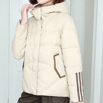 Зимно дамско късо памучно палто с качулка в райе, модни свободна корея утепленная яке 2023, офис дамски елегантни топли паркове