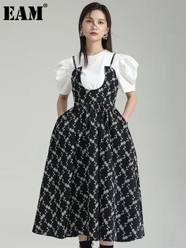 [ИАЛ] Женствена черна рокля Midi на спагети презрамки с принтом и шарките, нова рокля без ръкави свободно, намаляване, модерен прилив на Пролет-лято 2023 1DF7524