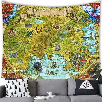 Карта на света Гоблен Акварел Антични Pirate Карта на Съкровище Бохо Хипи Начало Декор Спалня Хол Стенни Гоблени