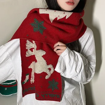 Коледен подарък Шал /шапка/ръкавици Един комплект Женски зимата червено топъл коледен маточната кърпичка