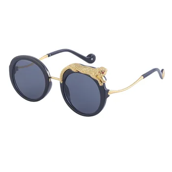 Кръгли слънчеви очила Дамски Луксозни маркови дизайнерски слънчеви очила с цирконии UV400, очила с индивидуални чаши, кристални нюанси леопардовые