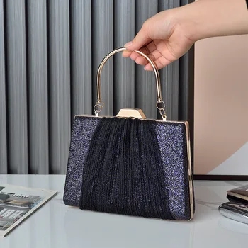 Лейси лъскава дамска чанта с метална дръжка за вечерни партита и сватби, чанта-клатч на веригата през рамо, луксозен дизайн