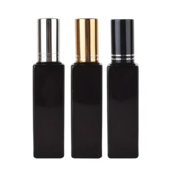 Луксозни флакони за парфюми Квадратен флакон със спрей за парфюми Злато, Сребро Черна капачка с линия 20 мл Стъклен флакон за парфюм 20 бр.