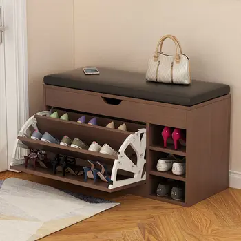 Мебелен рафтове за съхранение на обувки с табуреткой за преобличане обувки Домашен кабинет Стойка за съхранение на пейката, за да влизате в къщата
