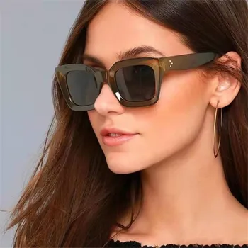 Модни луксозни маркови квадратни слънчеви очила, дамски vintage слънчеви очила голям размер, мъжки, женски, голяма дограма, Uv400, нюанси на черно