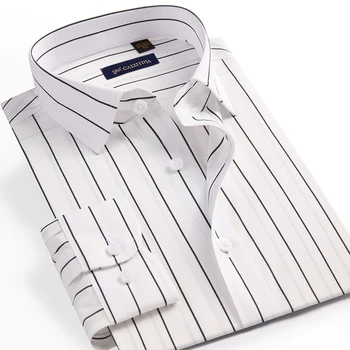 Мъжка делова риза на вертикални райета с дълъг ръкав, без джобове, класическа яка, стандартна засаждане, бизнес офис ризи