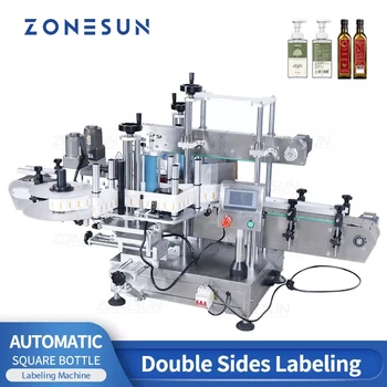 Настолна автоматична машина за поставяне на етикети на бутилките ZONESUN с плоска повърхност, квадратна и правоъгълна форма, апликатор за етикети с двойни фланци