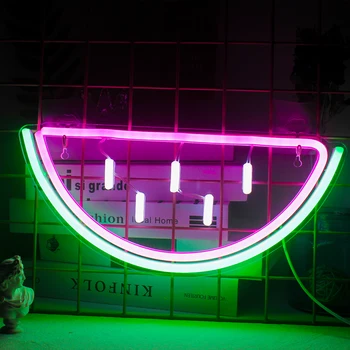 Неонова реклама под формата на диня, скъпа форма на плод, неон осветление, led табели под формата на диня, забавен, с монтиран на стената арт, led лампа, декор за детска спалня