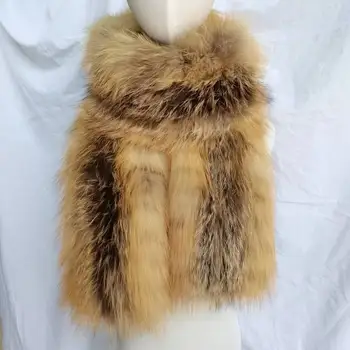 Нов шал от естествена кожа лисица Луксозен вязаный топъл женски зимен шал Пухкави дълъг орар