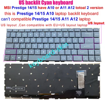 Новата клавиатура с подсветка на САЩ за лаптоп MSI Prestige 14 A10 A10M A10SC A10RB MS-14C1 A10SC-219CN A10SC-220CN