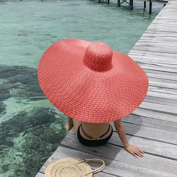 Нови летни плажни шапки голям размер с широка периферия 25 см, модни дамски UV-сгъваеми сламени шапки, преносим панама за почивка