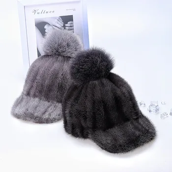 Нови топли шапки, бини, зимни шапки от естествена кожа на норка за жени, луксозни модни шапки на едро, зимни шапки за една дама