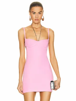 Новият пристигането на жената лятото сексуалното мини-бандажное рокля с V-образно деколте и с отворен гръб, розови диаманти, 2023, елегантна вечерна рокля клуб