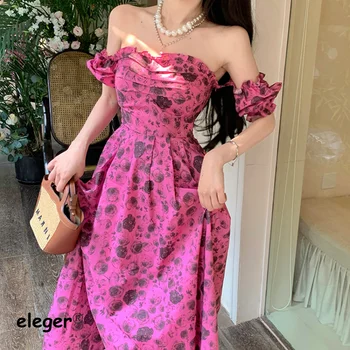НОВО лятно-секси плажна рокля с флорални деколте и цепка в корейски стил с дължина до средата на прасците впечатлява със своя бохемски стил 2023, елегантно, луксозно, в стила на момичетата-чифлик