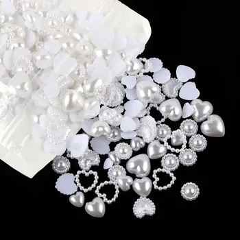 Около 500 бр. бели перли във формата на сърце, висулки за нокти, мъниста, 3D окачване за дизайн на ноктите, занаяти за нокти, производство на бижута 