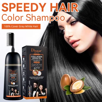 Оцветяване на косата естествен джинджифил Бърза боя Устойчива черна боя за коса, Шампоан с гребен за жени и мъже Премахване на сива коса