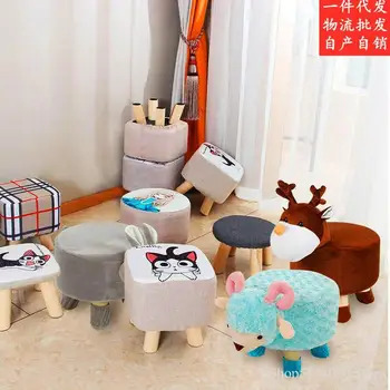 Пейка домакински креативна модна пейка от масив дърво, Икономична спалня, хол, столче за обувки, детски кратък столче за деца