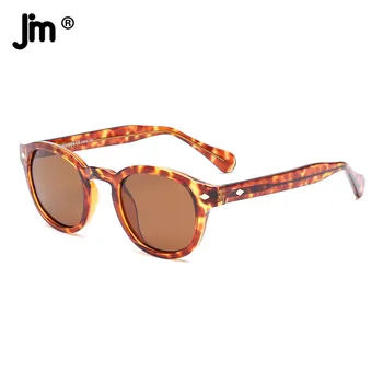 Поляризирани слънчеви очила в ацетатна рамки JM Кръгли женски UV400 Кафяви PN2084