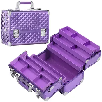 Професионален куфар за грим, много голяма кутия-органайзер за козметика, 6 тави с пагон, за съхранение на козметика и маникюр в пътуване