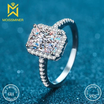 Пръстен с муассанитом и големи диаманти до 1 карат са за жени, сребърен годежен пръстен S925, бижута на пръст за мъже, тестер за преминаване безплатна доставка