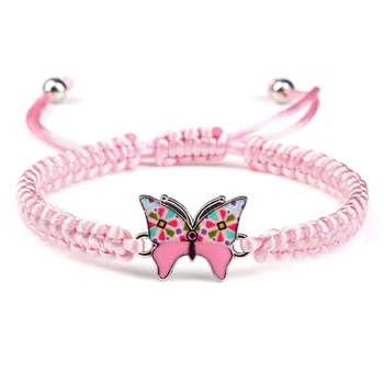 Регулируем маншет с отложено във формата на розова пеперуда за жени, сплетен гривна ръчно изработени гривни, бижута за късмет едно момиче, подарък за приятелство