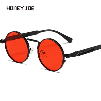 Реколта кръгли очила в стил steampunk, мъжки, женски, ретро слънчеви очила в метални рамки, пънк, черен, червен, готически, класически очила стилен