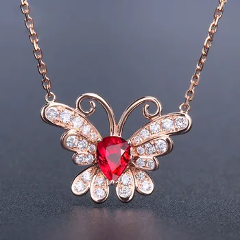 Розово злато, лъскава и луксозна ruby висулка-пеперуда, колие от сребро проба 925 с камъни за жени, сватбени бижута, подарък за студентски партита