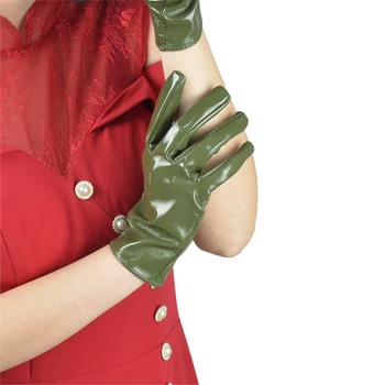 Ръкавици от лакирана кожа с дължина 21 см, женски къси ръкавици от лъскава изкуствена кожа, дамски ръкавици от изкуствена кожа, армейски зелено, за cosplay, HPU04