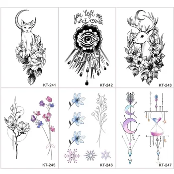 Стикери с татуировки за боди-арт, цветни флорални мотиви на животни, водоустойчив временни татуировки, които предпазват от изпотяване