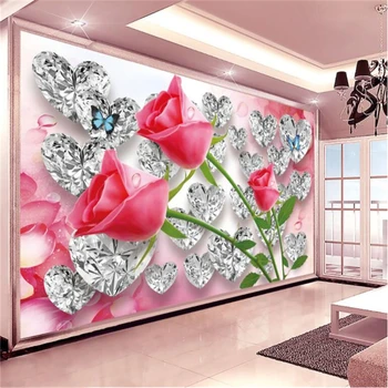 Тапети Beibehang по поръчка, декоративни стенописи за дома, диамантени рози, 3D сърце, творчески стерео романтична ТЕЛЕВИЗИЯ-фон, 3d тапети