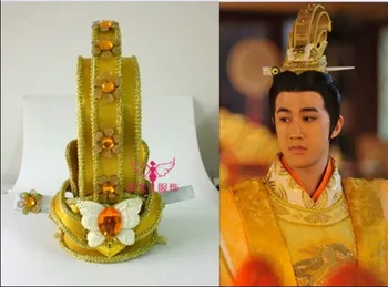 Телевизионна пиеса Легенда за китайската императрица Ву Мей Нян Император Златни диадеми за коса Cosplay мъжки прически