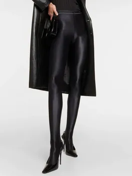трафика на 2023 Есен нова облекло Y2k, черни тънки гладки чорапи с висока талия, дамски бански, прости ежедневни модни универсални панталони