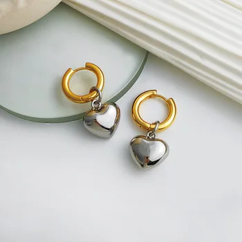 Уголемени обици капка във формата на сърце, дамски модни кръгли обеци цвят метален злато 2022, бижута, аксесоари