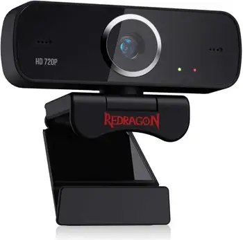 Уеб камера Redragon GW600 720P с вграден двоен микрофон със завъртане на 360 градуса - USB 2.0, уеб камера за компютър Skype