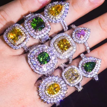 Цветни дрънкулката камък Циркон сребърен цвят пръстени за жени Тенденция модни бижута Сватба годежен пръстен 2021 Аксесоари