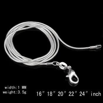 Цена на едро Колие От Сребро Проба 925 Сребърни Модни Бижута Змия Верига 1 мм, Колие (16