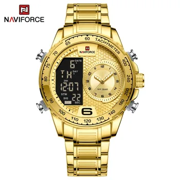 Часовници NAVIFORCE с двоен дисплей, мъжки ръчен часовник с LCD дисплей, е луксозна марка за мъже, светещи стомана водоустойчив часовник, Япония, движение