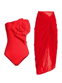 Червен бански за момичета цели бански 2023 за жени, новият женски обикновена червени секси бански, дамски бански костюми, плажни дрехи