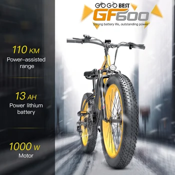 Электровелосипед Fat Tire E-Bike 26x4 инча с мощност 1000 W, батерия 13АЧ, обхват 110 км, за да пътуват за работа, пазаруване и пътуване